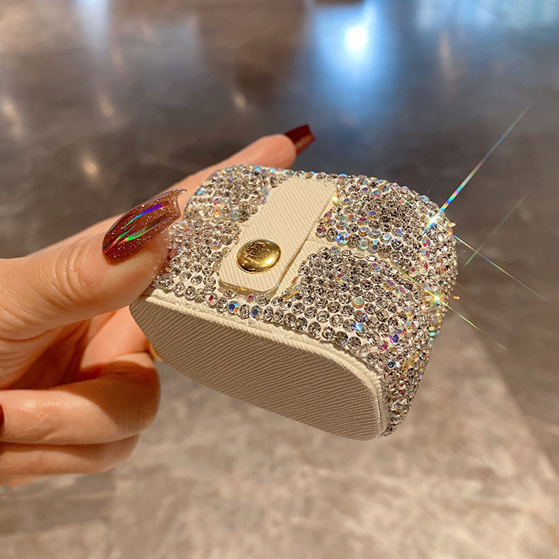 Mini Porta-Joias Luxuoso com Cristais – Estojo Compacto para Anéis e Brincos