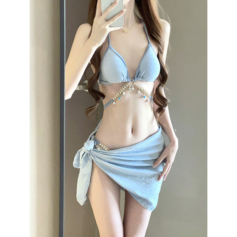 Biquíni Feminino 3 Peças com Saída de Praia e Detalhe em Corrente – Moda Praia Premium