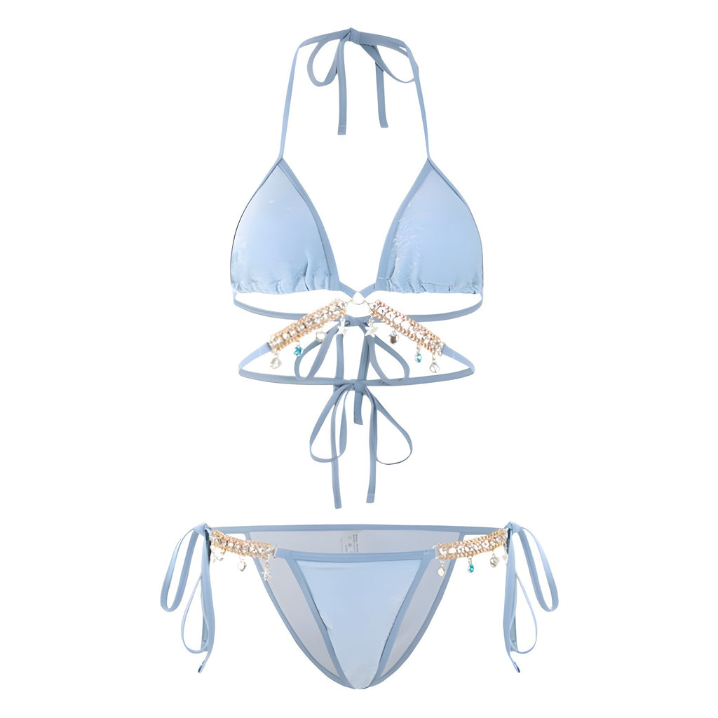 Biquíni Feminino 3 Peças com Saída de Praia e Detalhe em Corrente – Moda Praia Premium