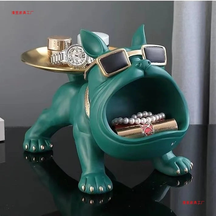 Escultura Decorativa Bulldog Francês Luxo com Bandeja – Organizador para Hall, Sala e Escritório