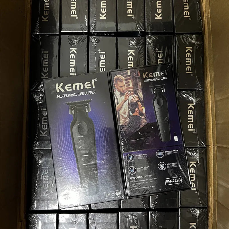 Kemei 2299 Máquina de Acabamento Profissional Sem Fio Zero Gap Recarregável | Lâmina em Aço Carbono | Barba, Contornos e Acabamentos