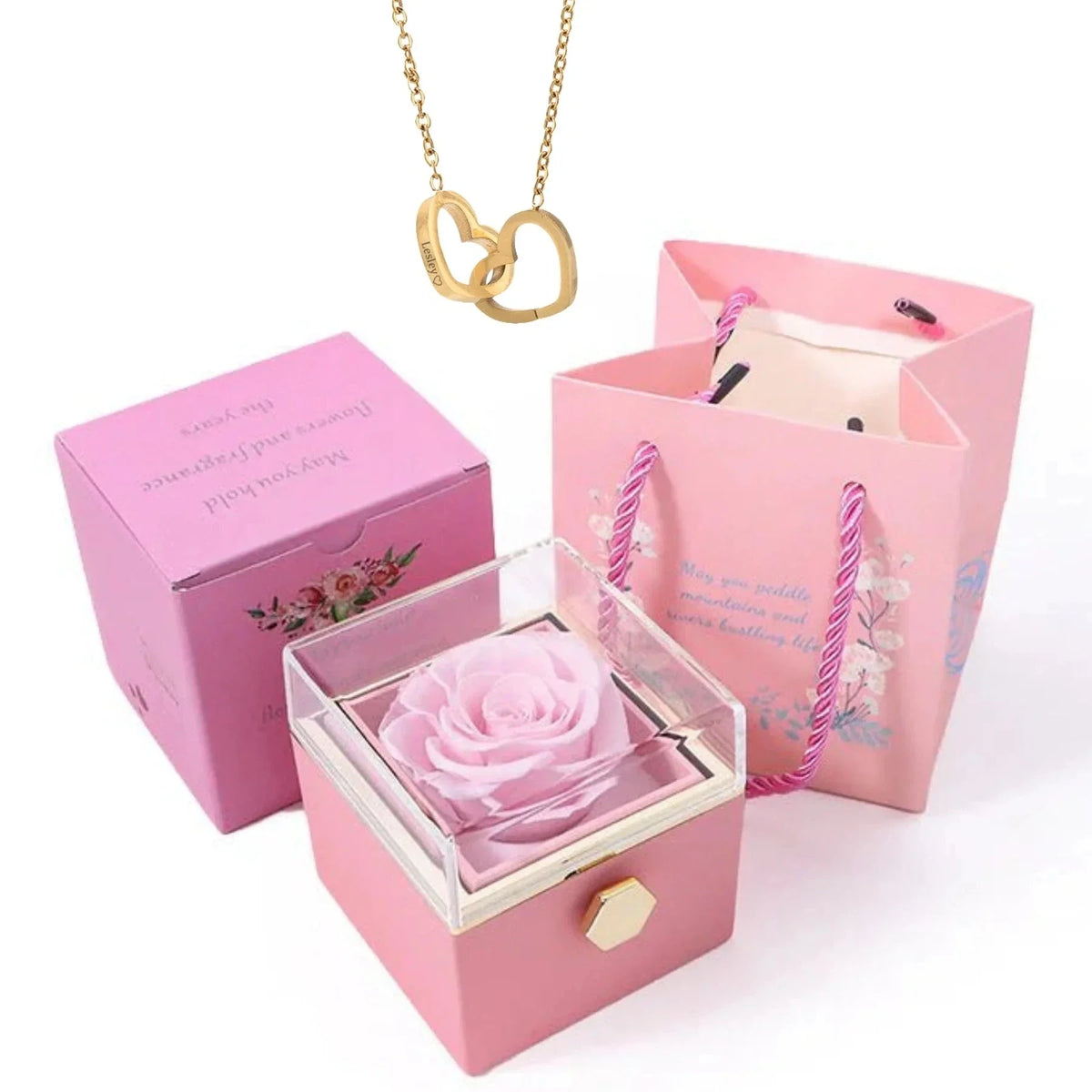Eternal Rose Gift Box with Personalized Heart Necklace