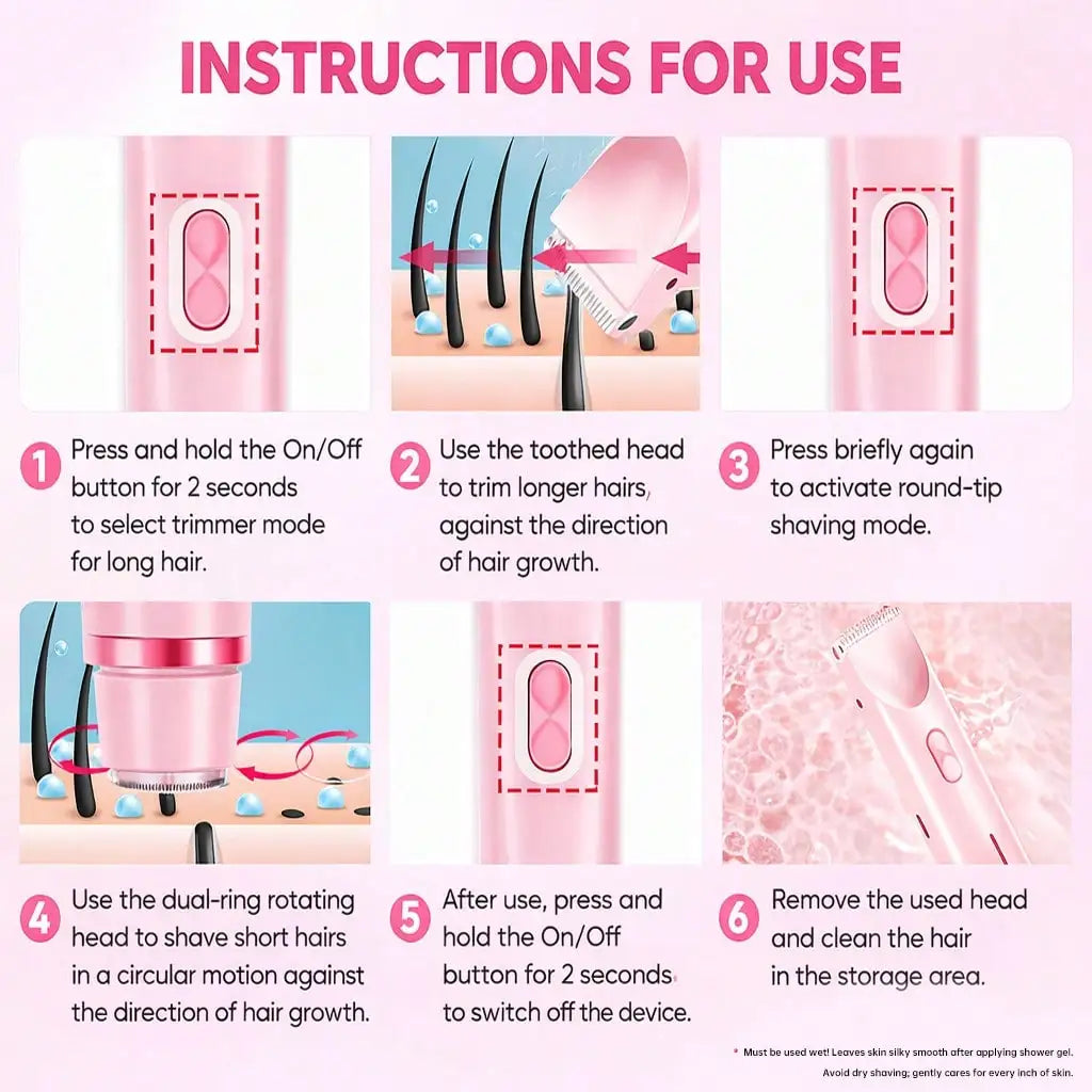 NOVORA Glide™ | Women's Waterproof Bikini Trimmer with Ceramic Blades & USB Charging – Painless, Precise & Gentle on Skin
