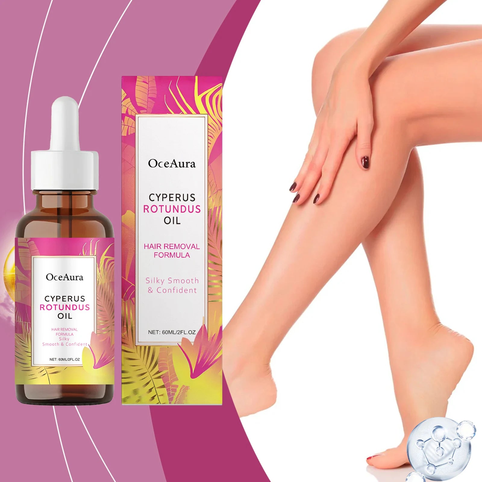 Óleo de Cyperus Rotundus OceAura para Redução de Pelos | Hidratação Profunda e Pele Suave | 60ml