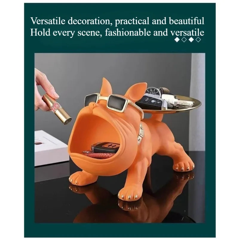Escultura Decorativa Bulldog Francês Luxo com Bandeja – Organizador para Hall, Sala e Escritório