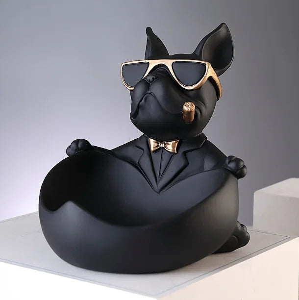 Estátua Bulldog Premium com Bandeja Organizadora – Decoração Moderna