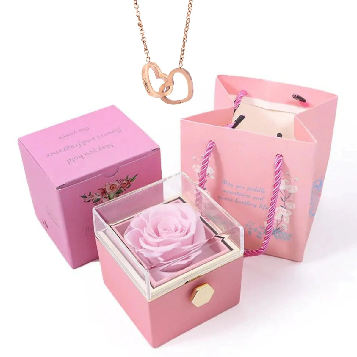 Eternal Rose Gift Box with Personalized Heart Necklace