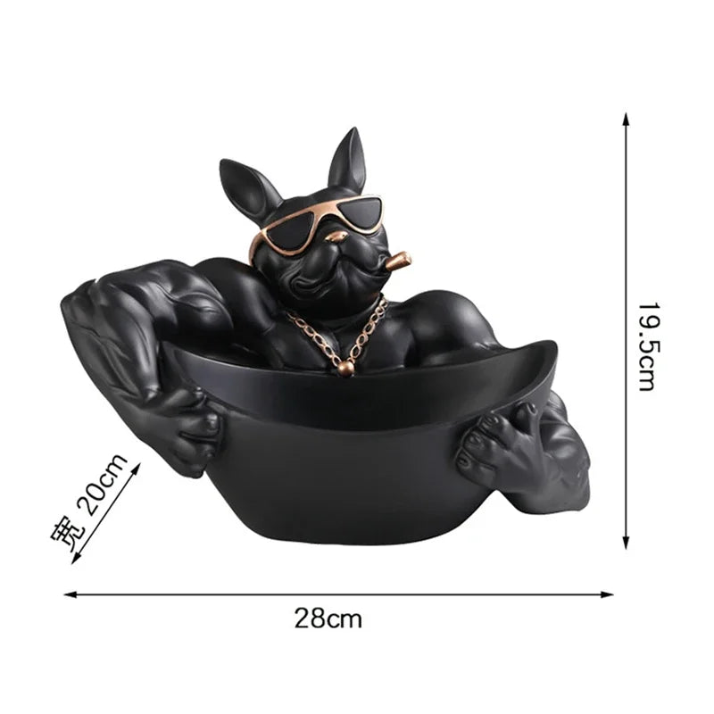 Estátua Bulldog Premium com Bandeja Organizadora – Decoração Moderna