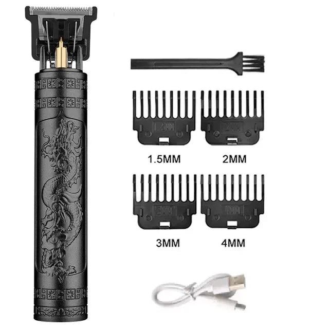 Máquina de Cortar Cabelo Profissional T9 Vintage Sem Fios – Aparador de Barba, Cabelo e Contornos Recarregável USB