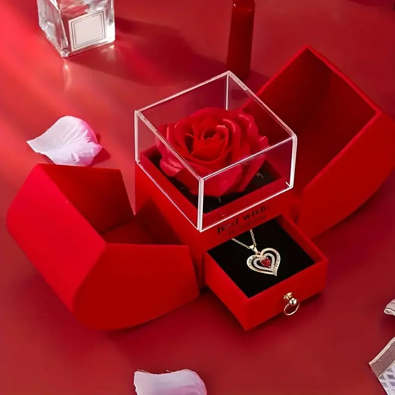 💝 Eternal Rose Heart Necklace™ | Colar com Rosa Eterna e Caixa de Presente Luxo