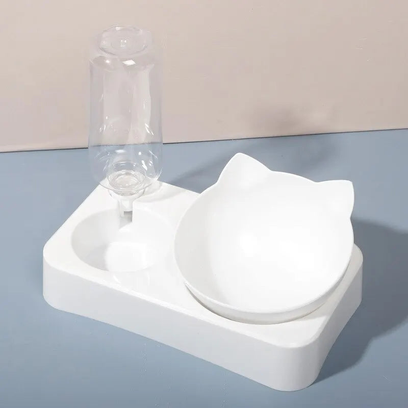 Comedouro Duplo para Cães e Gatos com Garrafa de Água Automática – Tigela Anti-Derramamento, Alimentador 2 em 1