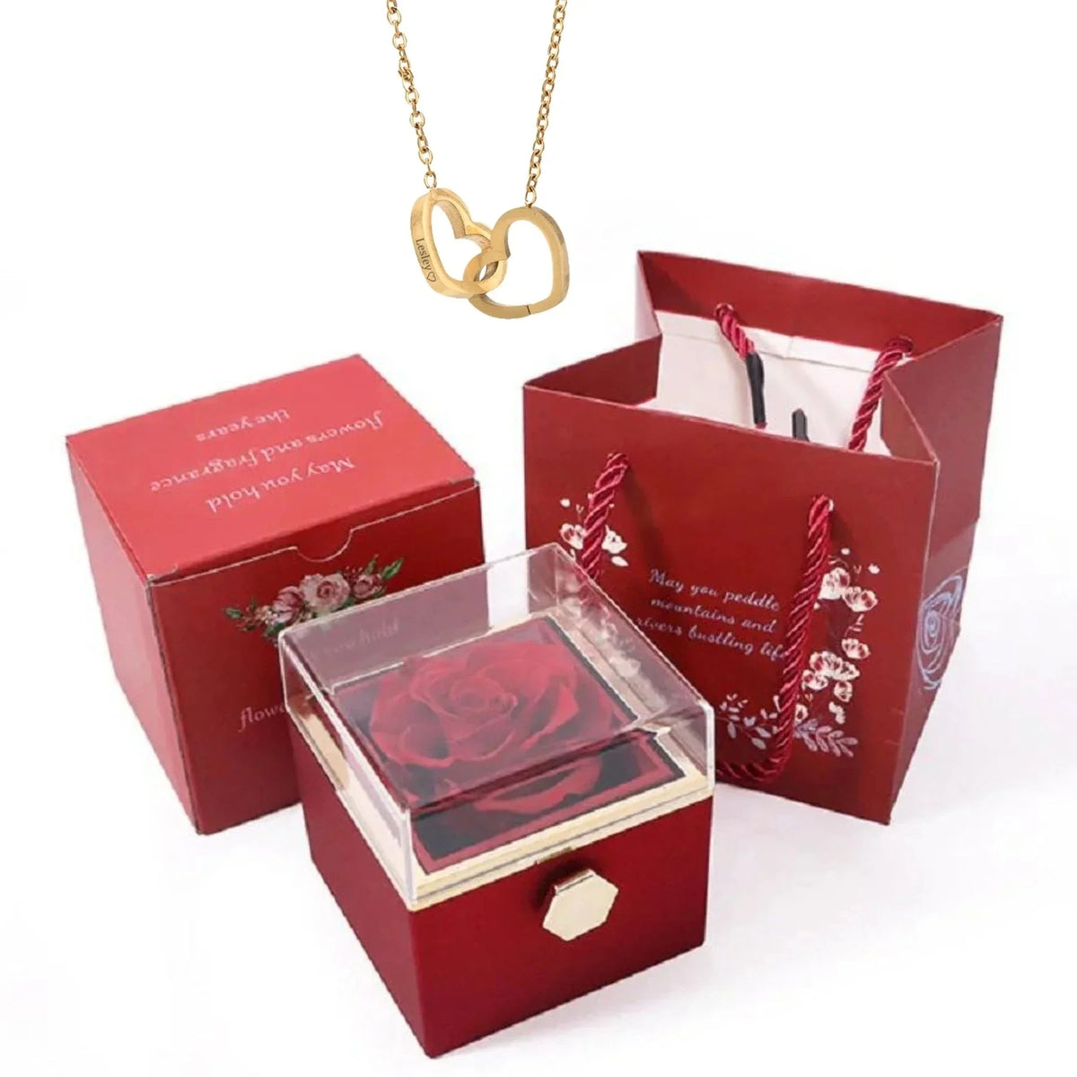 Eternal Rose Gift Box with Personalized Heart Necklace