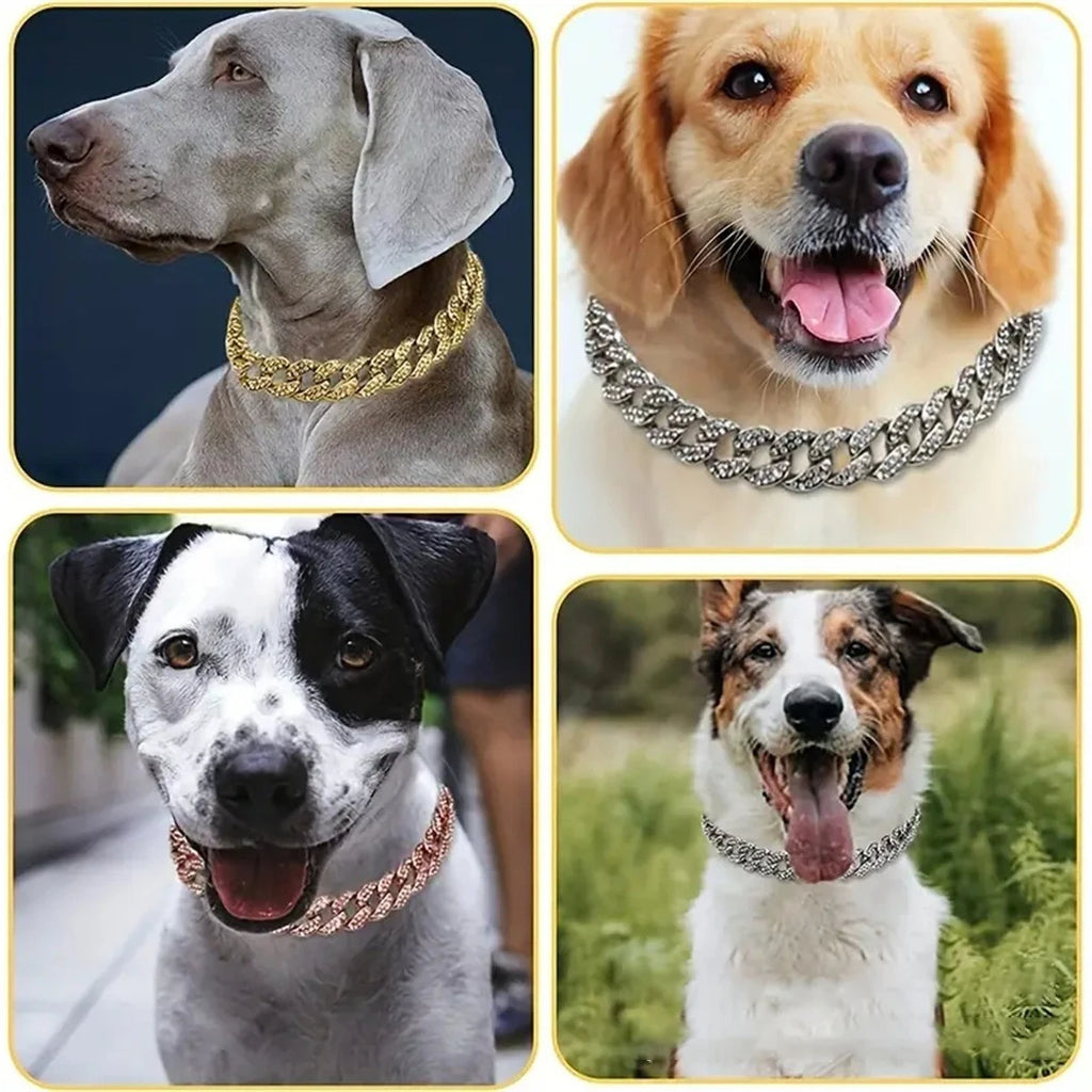Coleira Cubana Luxo para Cães e Gatos | Corrente Premium em Liga Metálica com Fecho Seguro