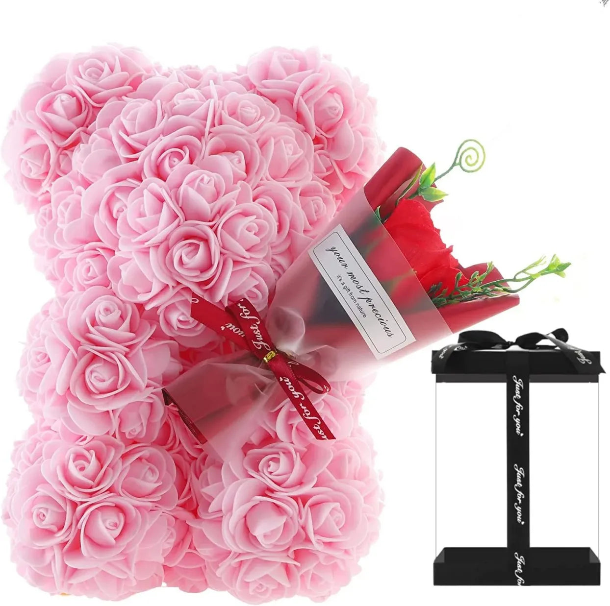 Urso de Rosas 25cm em Espuma – Presente Romântico para Dia dos Namorados, Aniversário e Ocasiões Especiais