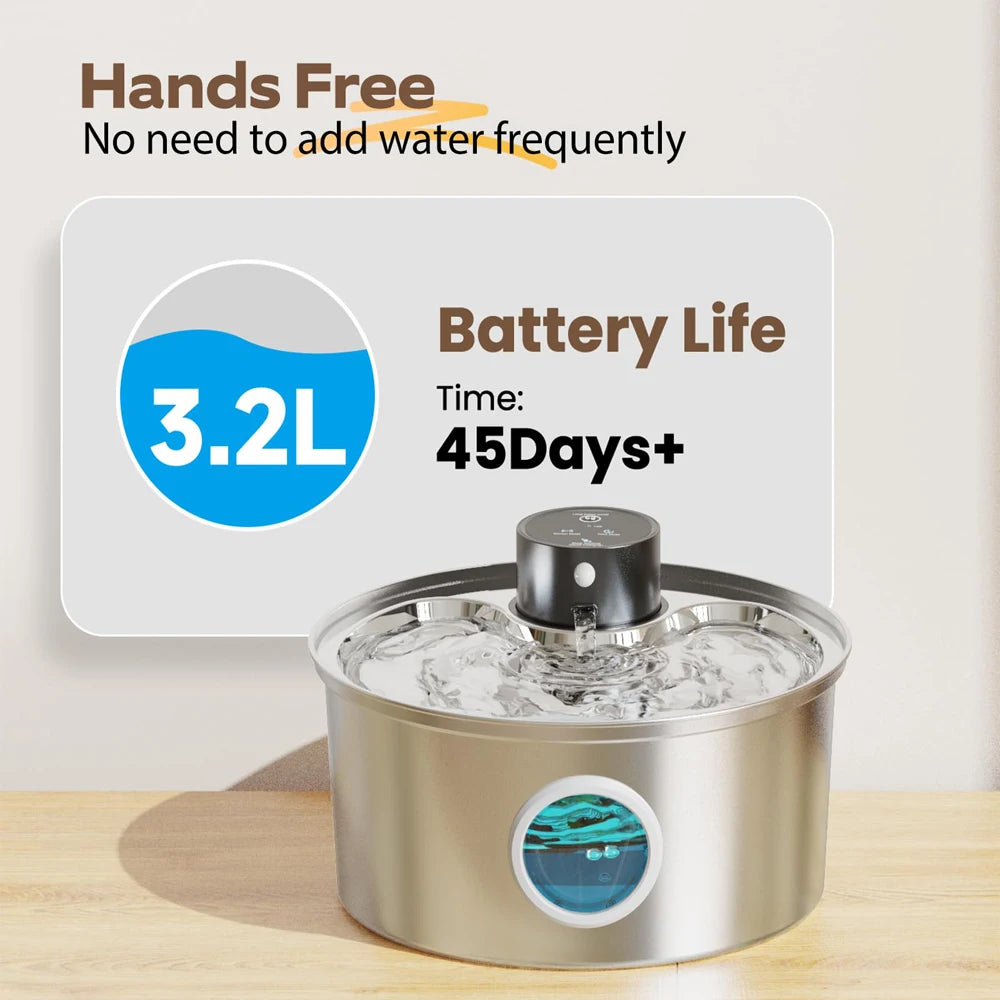 Fonte de Água Automática Sem Fios para Gatos em Aço Inoxidável | Sensor Inteligente | Recarregável USB | Ultra Silenciosa