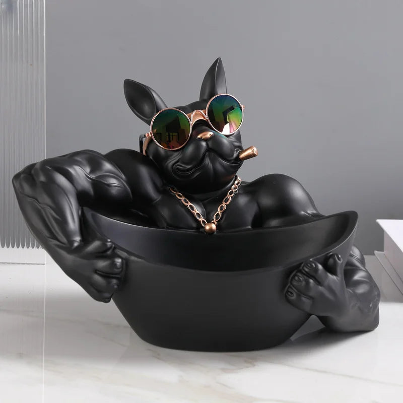 Estátua Bulldog Premium com Bandeja Organizadora – Decoração Moderna
