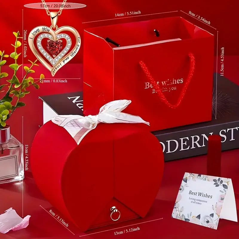 💝 Eternal Rose Heart Necklace™ | Colar com Rosa Eterna e Caixa de Presente Luxo