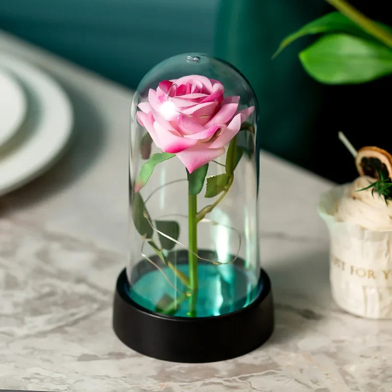 Rosa Eterna Iluminada em Cúpula de Vidro – Presente Romântico
