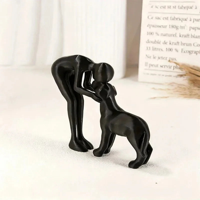 Escultura Minimalista Homem & Cão em Resina | Decoração Moderna e Elegante para Sala