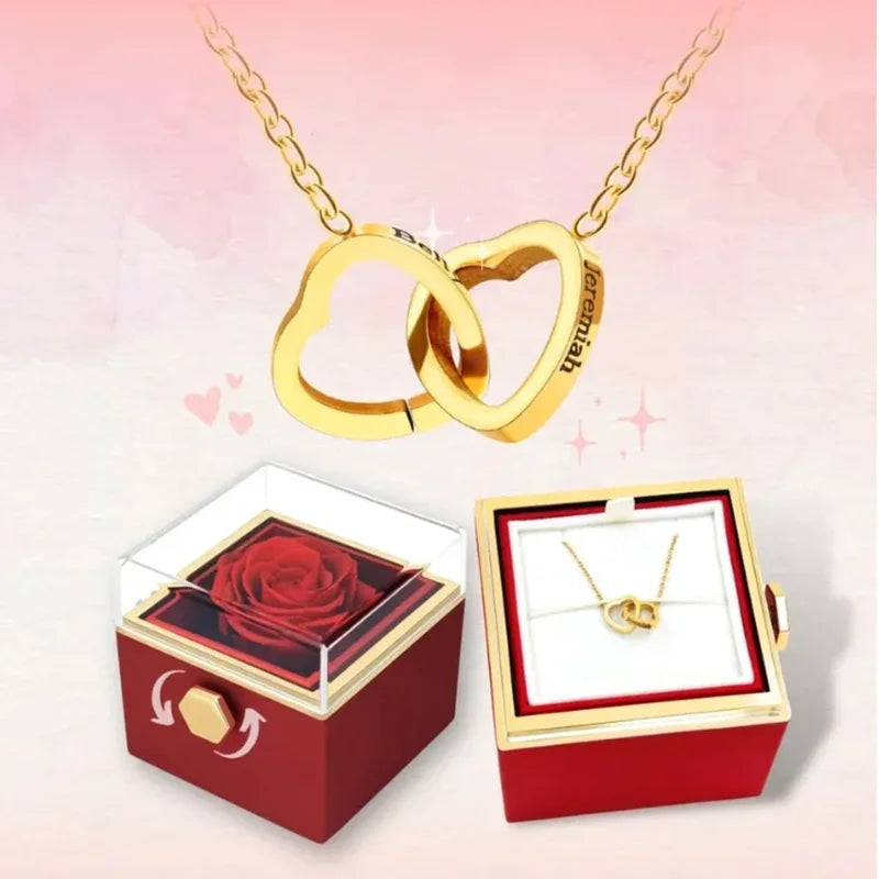 Eternal Rose Gift Box with Personalized Heart Necklace