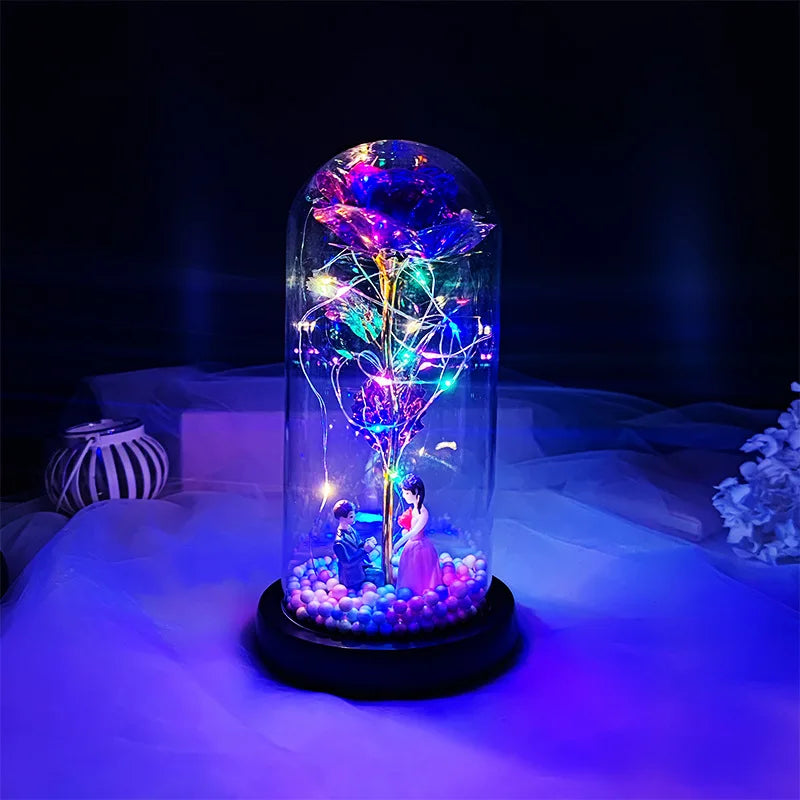 Rosa Eterna Luminosa em Cúpula de Vidro LED – Presente Romântico
