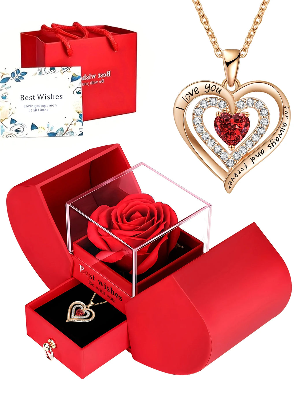 Eternal Rose Gift Box™ | Luxury Heart Necklace & Forever Rose – The Perfect Gift for Someone You Love