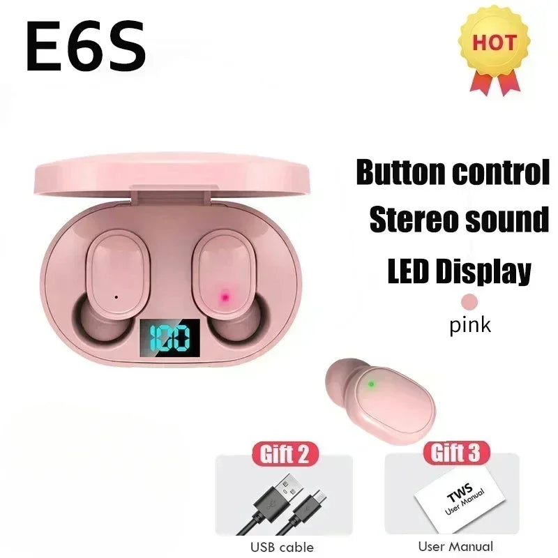 Auriculares Bluetooth E6S TWS Sem Fios – Bluetooth 5.0, Estojo de Carregamento, Microfone HD e Som Estéreo