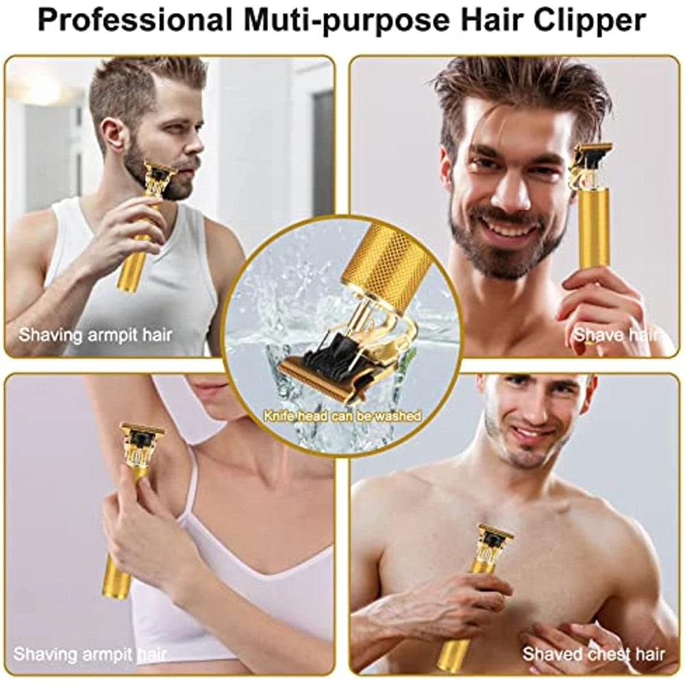 Máquina de Cortar Cabelo Profissional T9 Vintage Sem Fios – Aparador de Barba, Cabelo e Contornos Recarregável USB