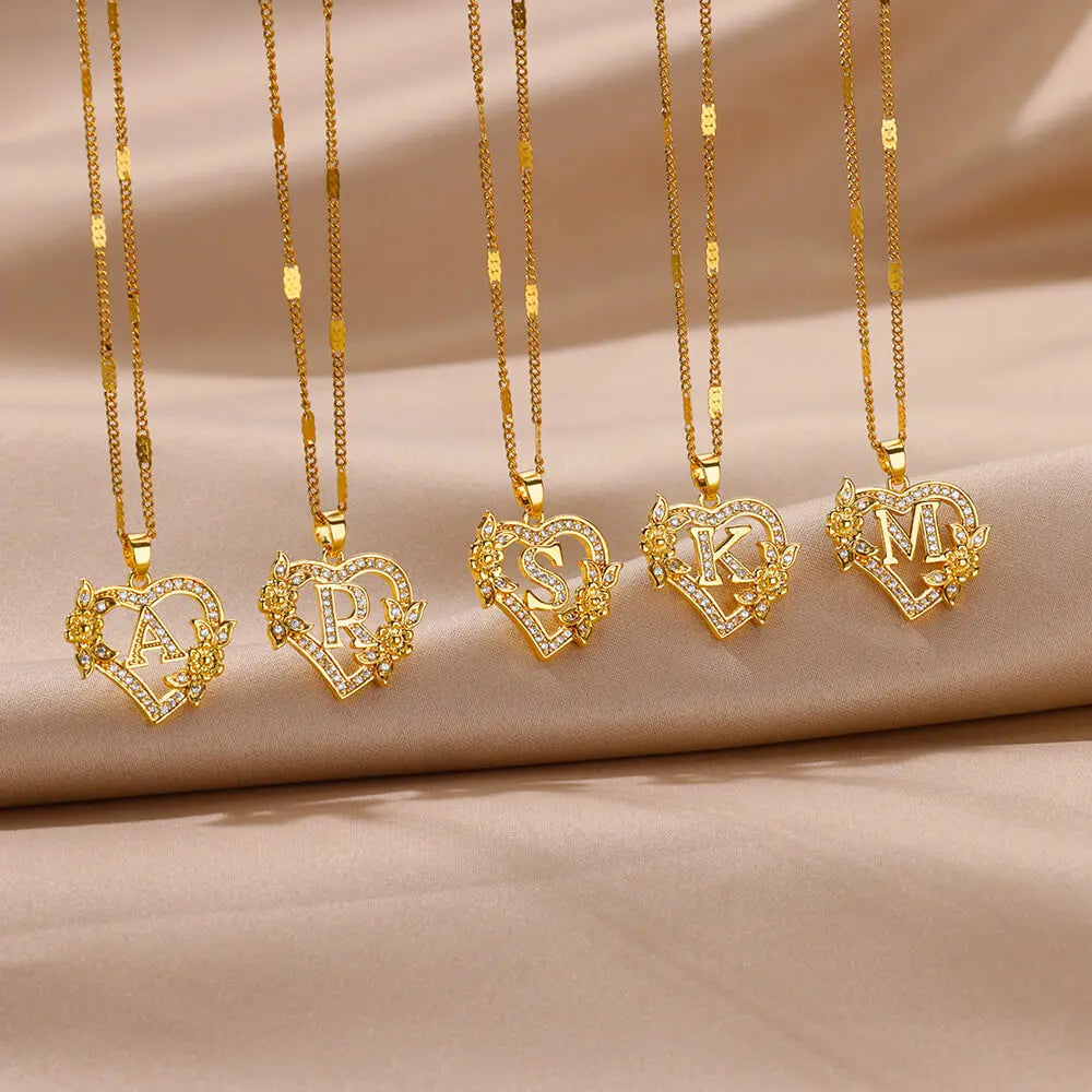 Personalized Heart Initial Necklace for Women – 18K Gold Plated Stainless Steel Letter Pendant | Meaningful Gift for Her