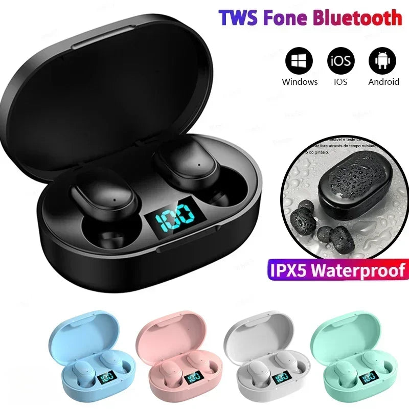 Auriculares Bluetooth E6S TWS Sem Fios – Bluetooth 5.0, Estojo de Carregamento, Microfone HD e Som Estéreo