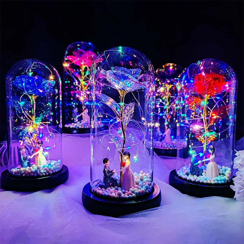 Rosa Eterna Luminosa em Cúpula de Vidro LED – Presente Romântico