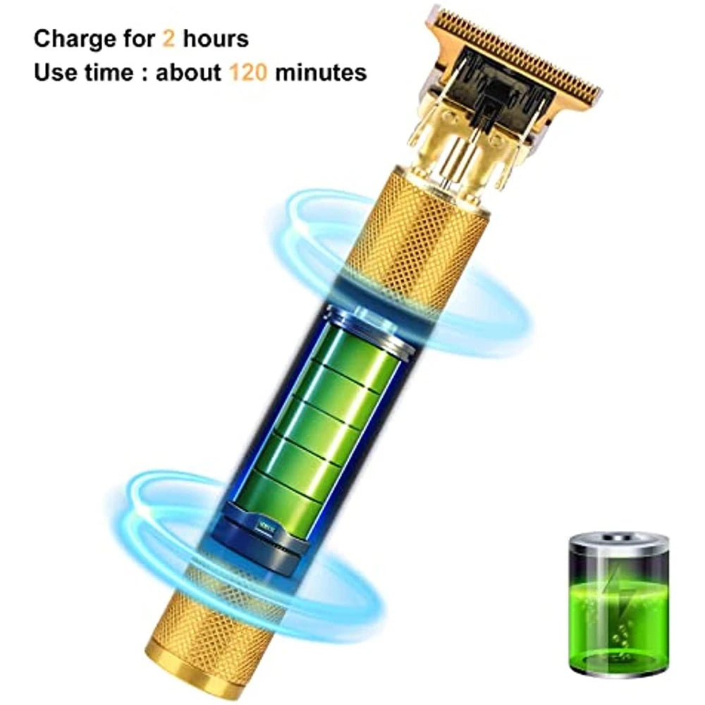 Máquina de Cortar Cabelo Profissional T9 Vintage Sem Fios – Aparador de Barba, Cabelo e Contornos Recarregável USB