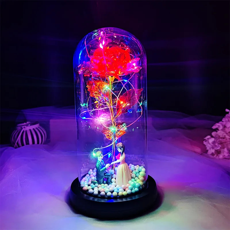 Rosa Eterna Luminosa em Cúpula de Vidro LED – Presente Romântico