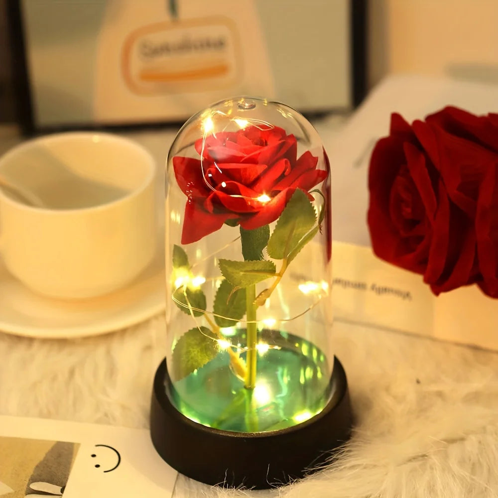 Rosa Eterna Iluminada em Cúpula de Vidro – Presente Romântico