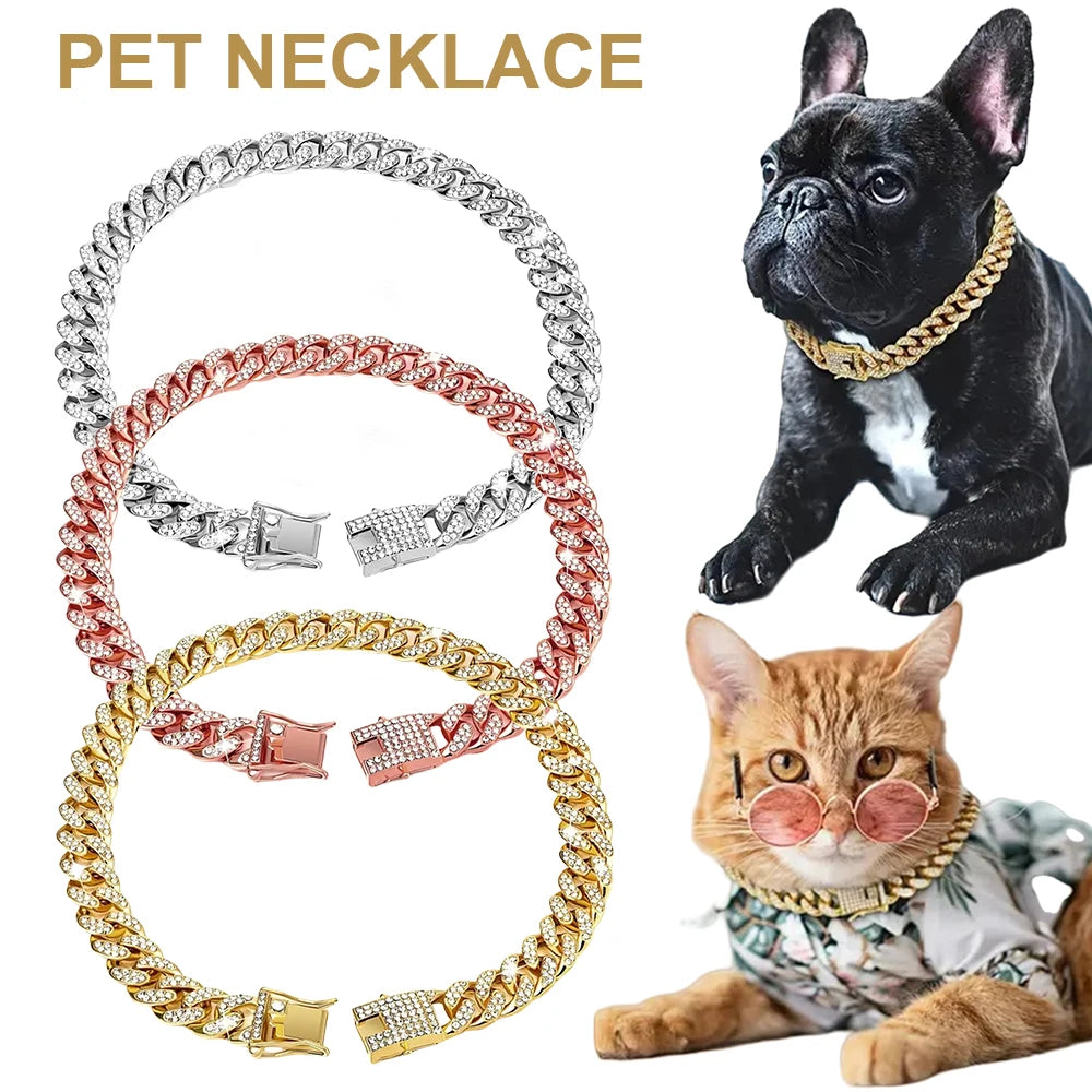 Coleira Cubana Luxo para Cães e Gatos | Corrente Premium em Liga Metálica com Fecho Seguro