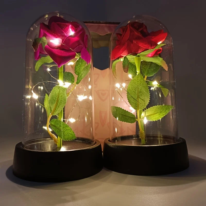 Rosa Eterna Iluminada em Cúpula de Vidro – Presente Romântico