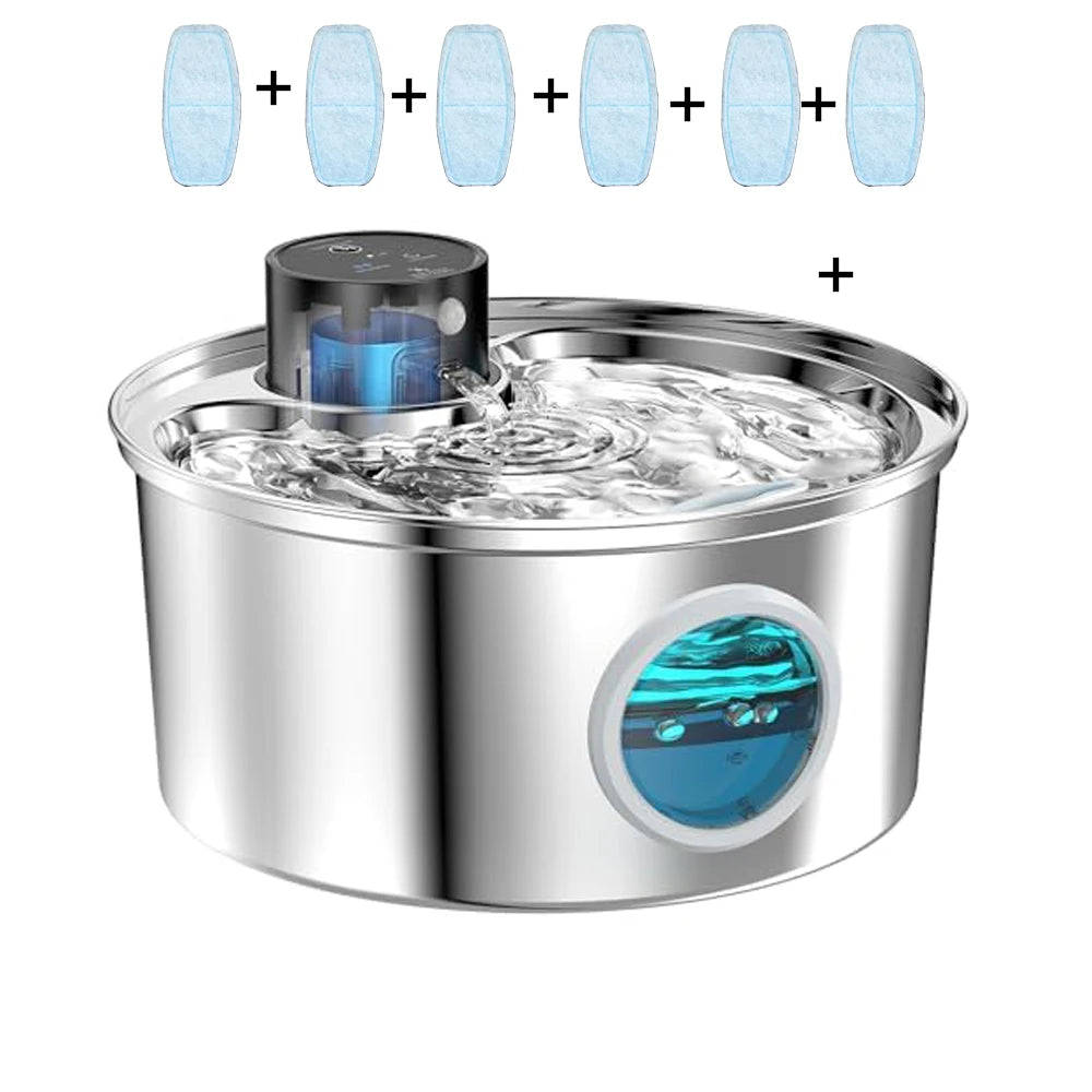 Fonte de Água Automática Sem Fios para Gatos em Aço Inoxidável | Sensor Inteligente | Recarregável USB | Ultra Silenciosa