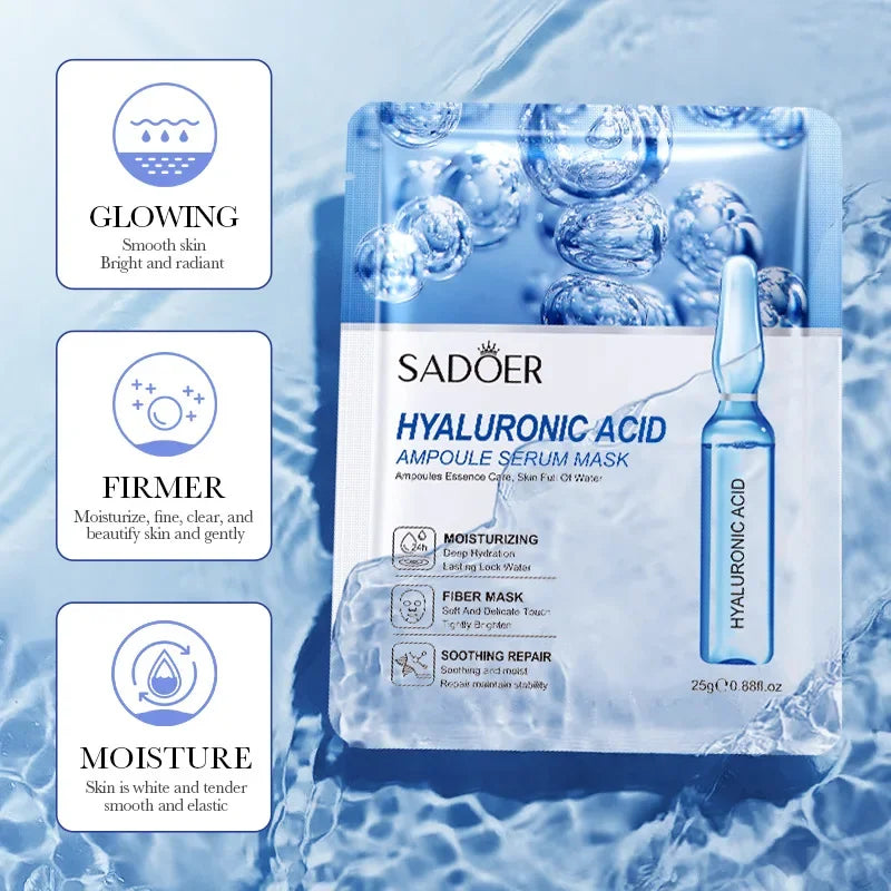 Máscara Facial de Ácido Hialurónico SAODER – Kit 10 Unidades | Hidratação Profunda, Firmeza e Pele Radiante