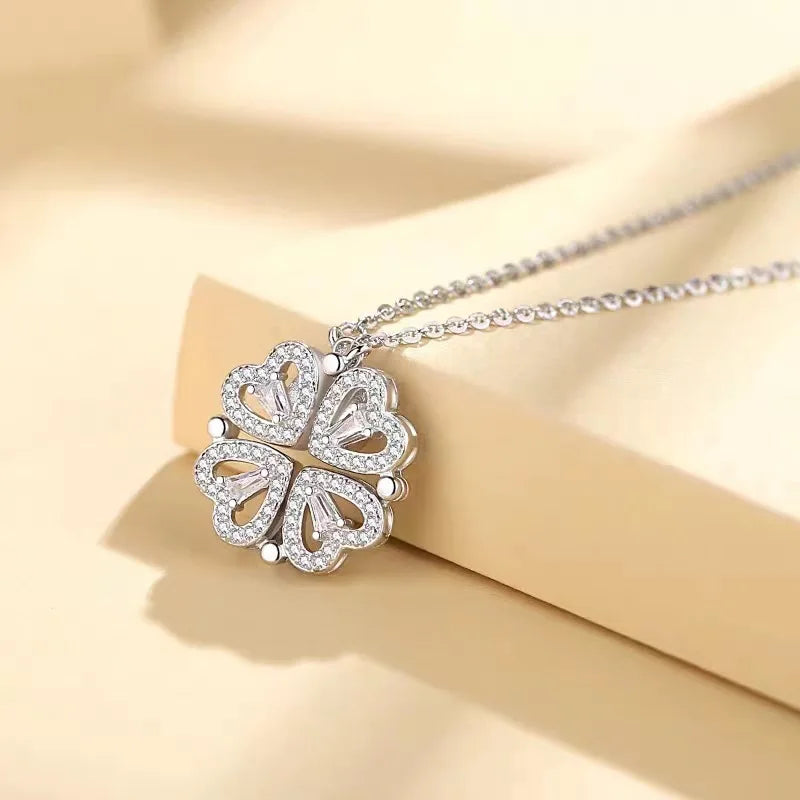 NOVORA Lucky Heart™ | Four-Leaf Clover Necklace with Zircon Accents – A Symbol of Love, Luck & Elegance