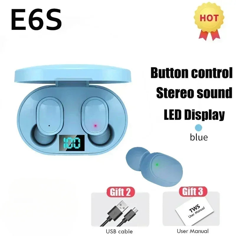 Auriculares Bluetooth E6S TWS Sem Fios – Bluetooth 5.0, Estojo de Carregamento, Microfone HD e Som Estéreo