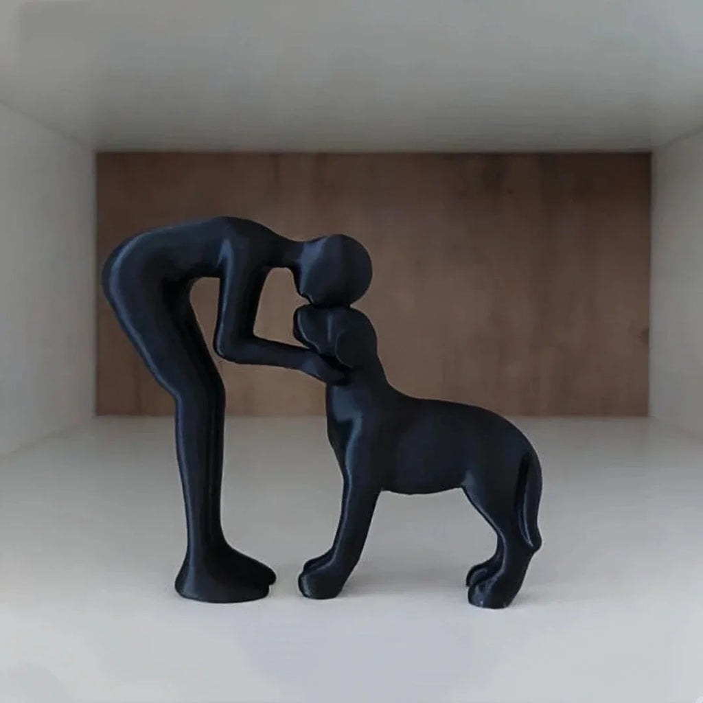 Escultura Minimalista Homem & Cão em Resina | Decoração Moderna e Elegante para Sala