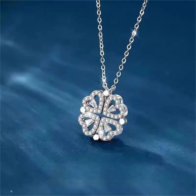 NOVORA Lucky Heart™ | Four-Leaf Clover Necklace with Zircon Accents – A Symbol of Love, Luck & Elegance