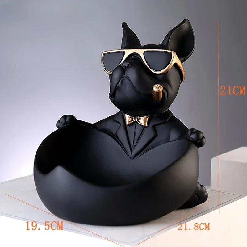 Estátua Bulldog Premium com Bandeja Organizadora – Decoração Moderna