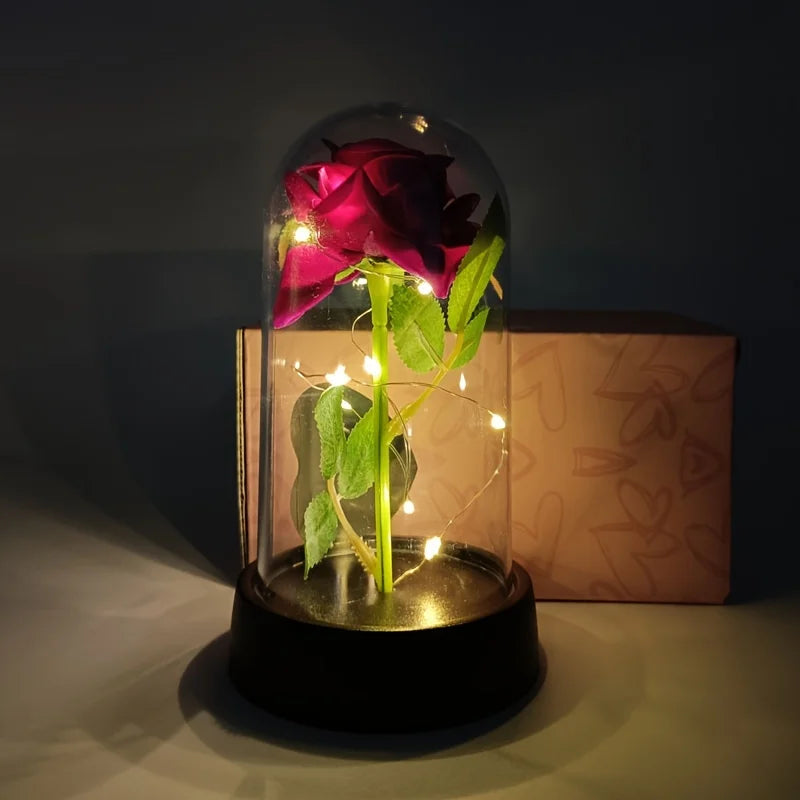 Rosa Eterna Iluminada em Cúpula de Vidro – Presente Romântico