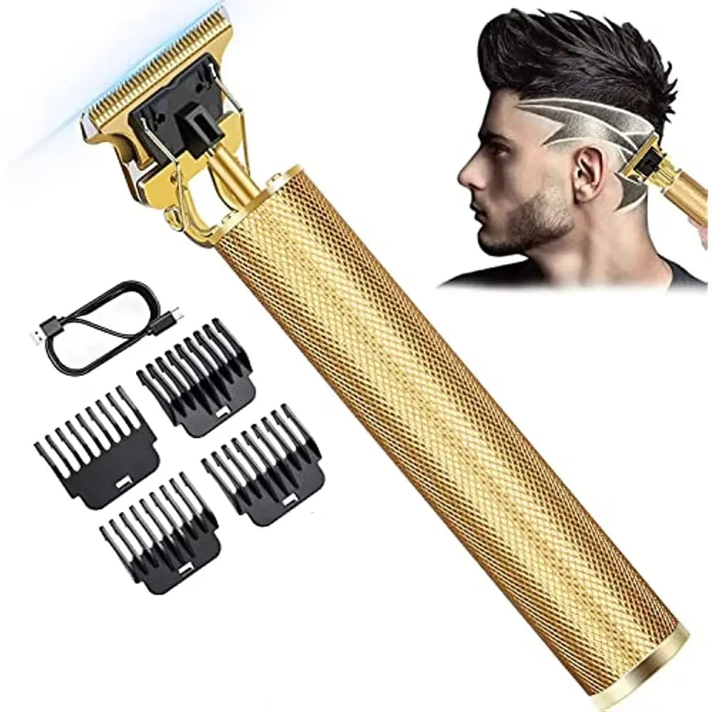 Máquina de Cortar Cabelo Profissional T9 Vintage Sem Fios – Aparador de Barba, Cabelo e Contornos Recarregável USB