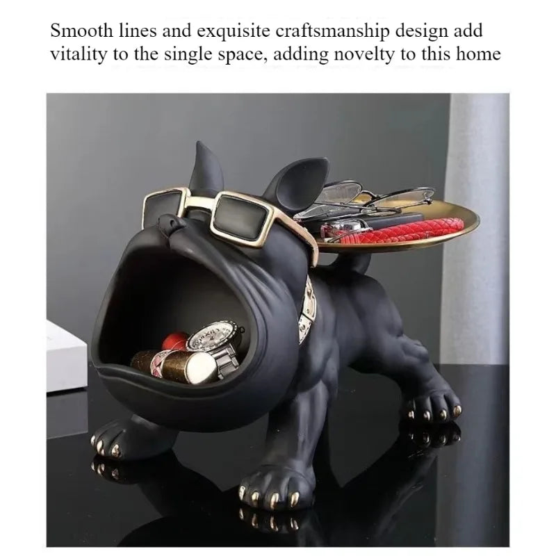 Escultura Decorativa Bulldog Francês Luxo com Bandeja – Organizador para Hall, Sala e Escritório