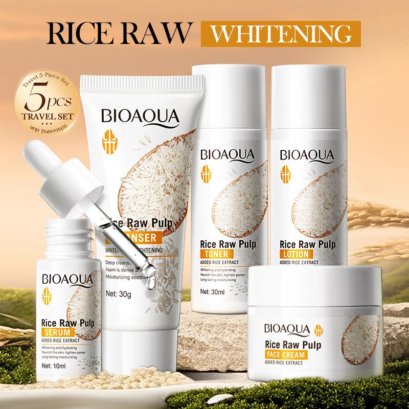Kit Premium BIOAQUA Rice Whitening – Rotina Completa de Cuidados Faciais com Extrato de Arroz
