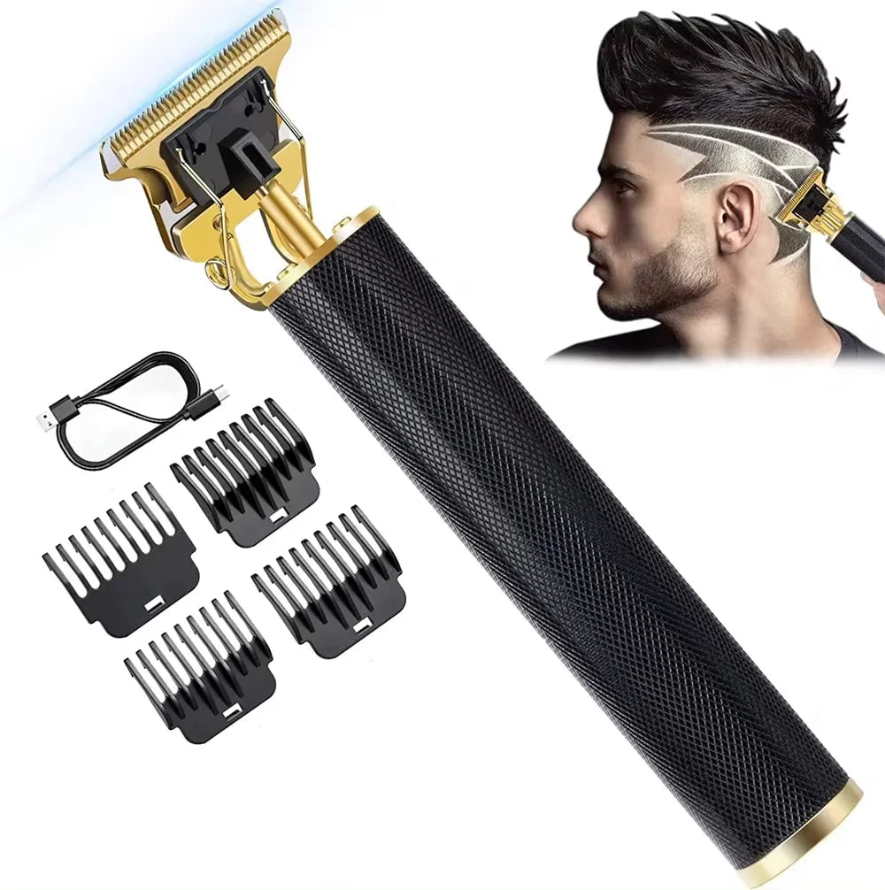 Máquina de Cortar Cabelo Profissional T9 Vintage Sem Fios – Aparador de Barba, Cabelo e Contornos Recarregável USB