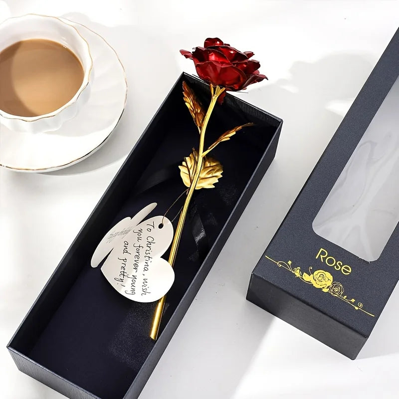 Rosa Eterna Dourada na Caixa de Luxo – Presente Romântico
