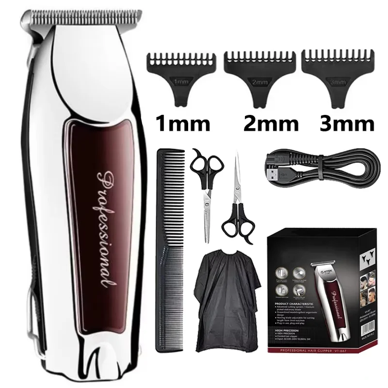 Máquina de Cortar Cabelo Profissional Kemei USB | Aparador de Barba Recarregável